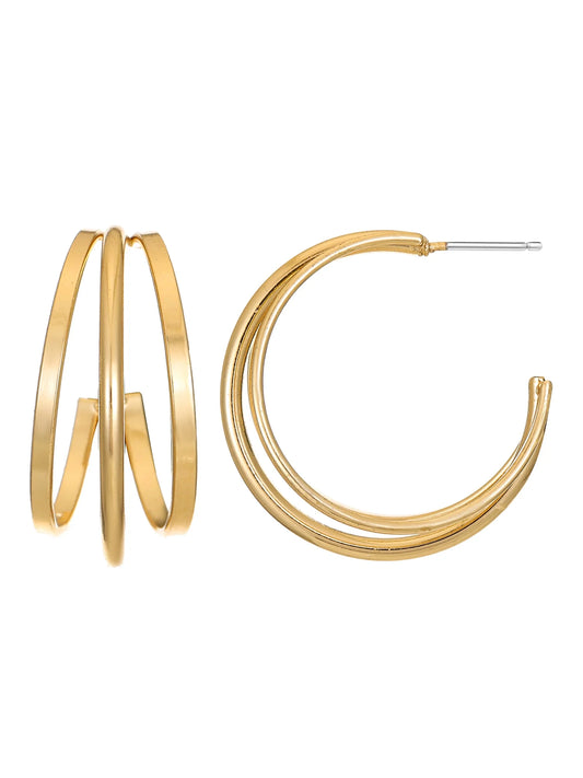 Triple Layer Gold Hoops for Women, Polished Gold