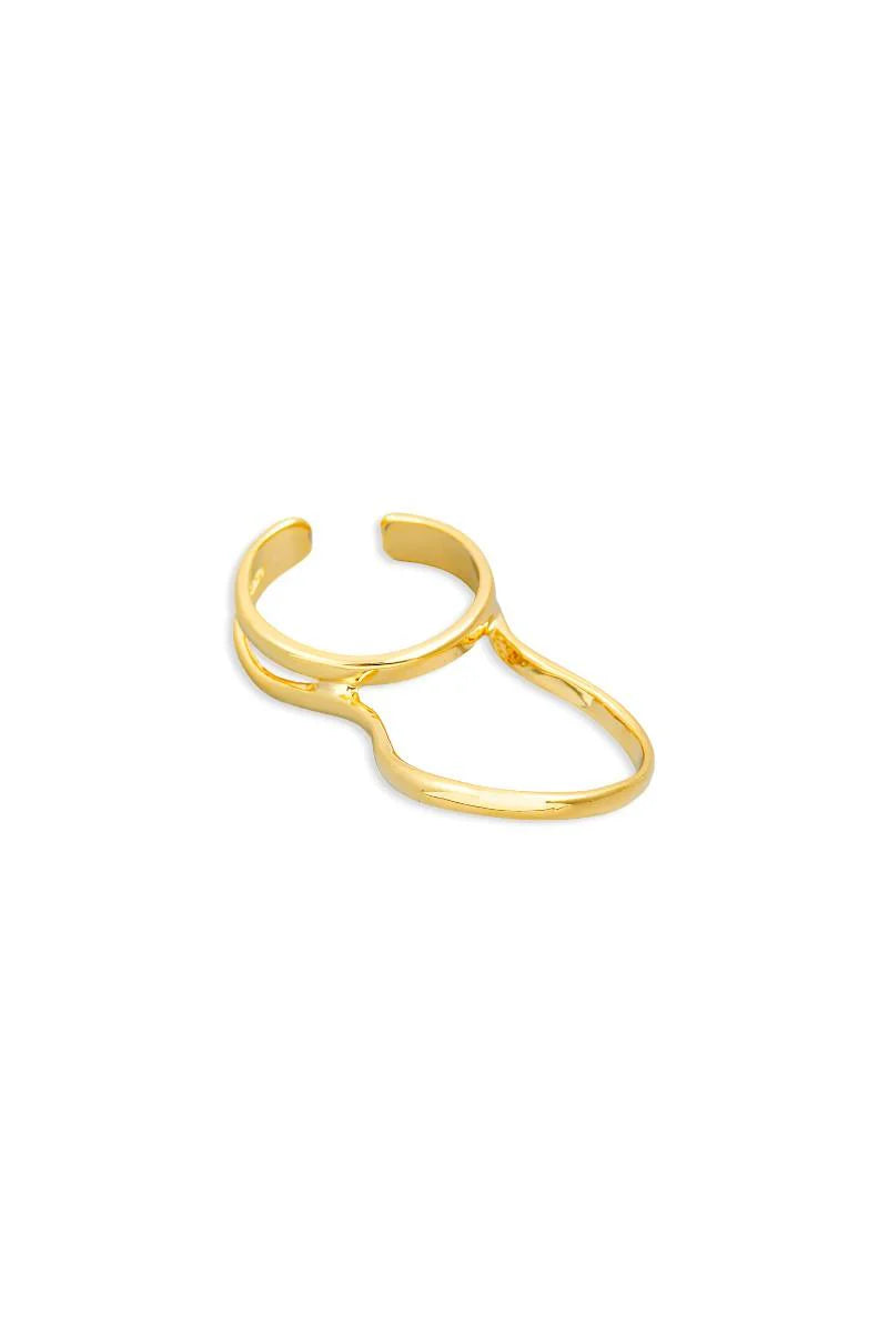 Wavy Double Finger Gold Ring