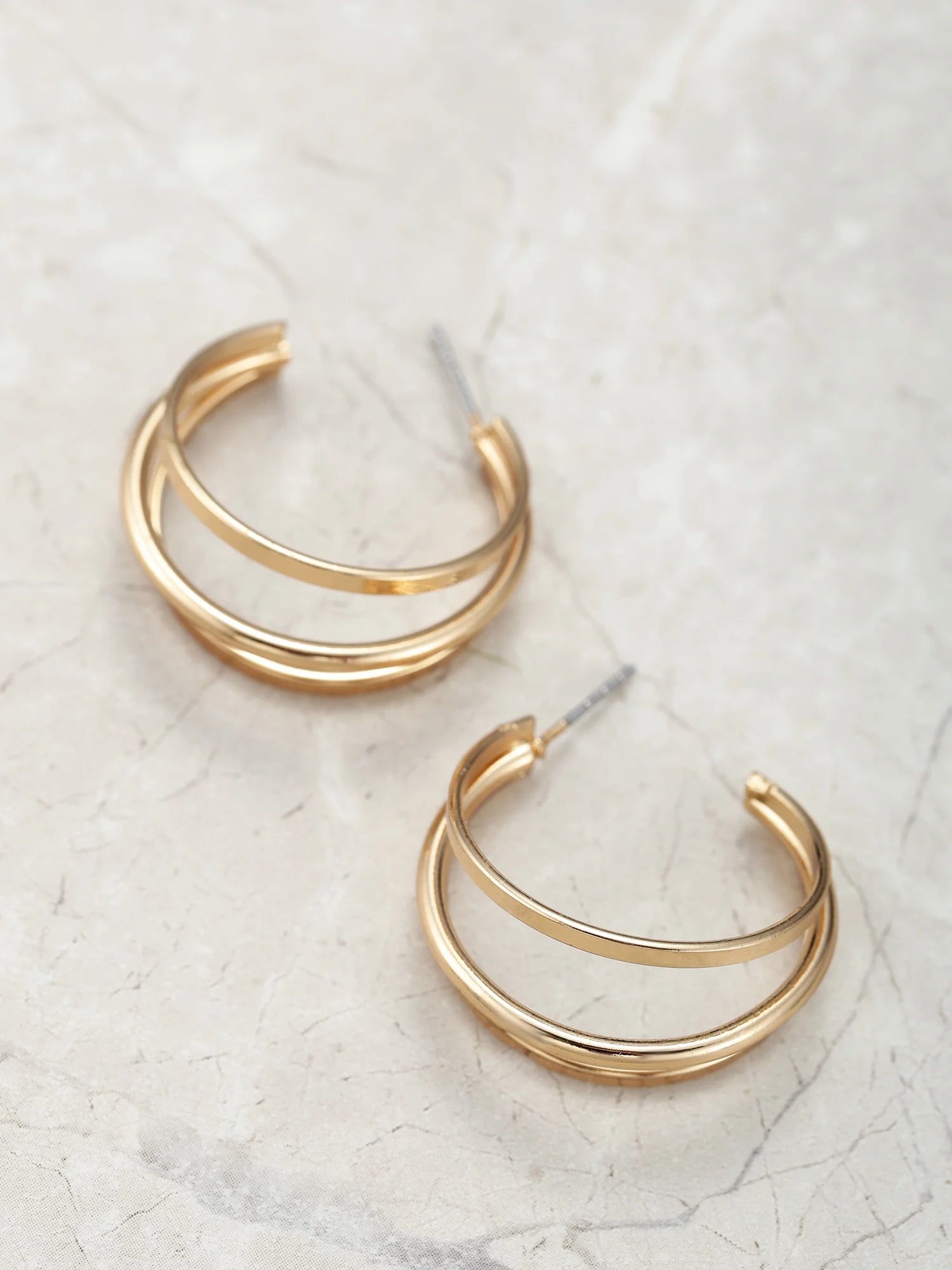 Triple Layer Gold Hoops for Women, Polished Gold