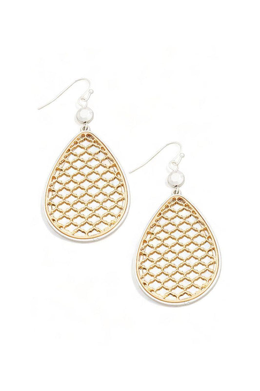 Ethnic Teardrop Filigree Mesh Drop Earrings