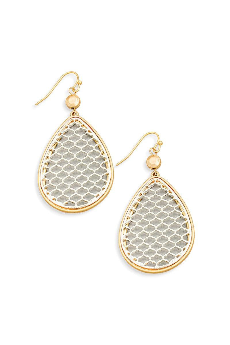 Ethnic Teardrop Filigree Mesh Drop Earrings