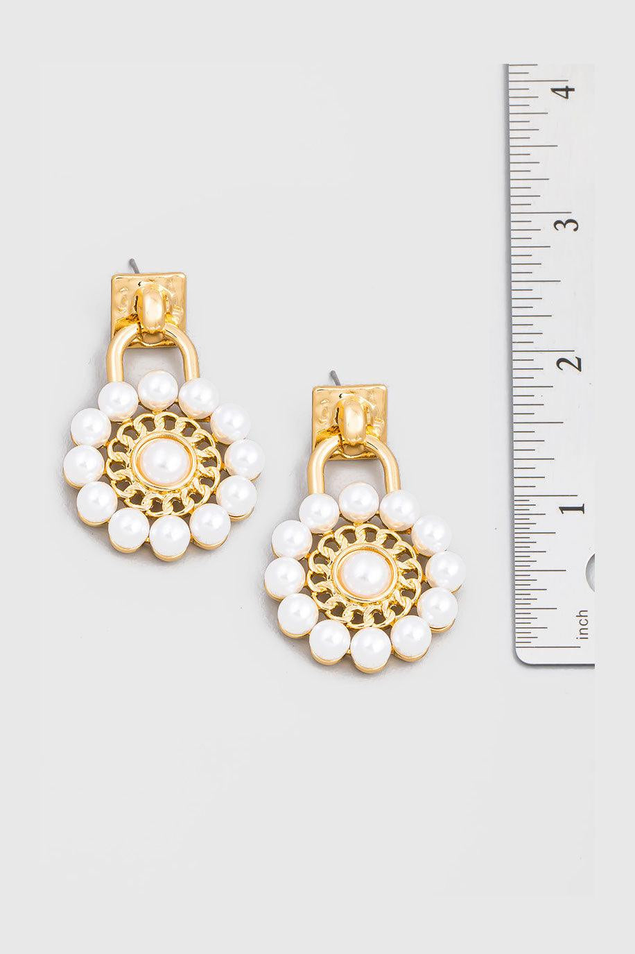 Vintage Circle Flower Pearl Bead Drop Earrings