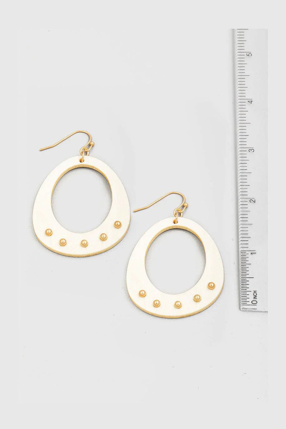 Retro Wooden Circle Cutout Metal Studs Drop Earrings