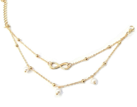 Women'S Alloy Gold Plated Double Layer Charm Love Ring Bracelet Chain Anklet