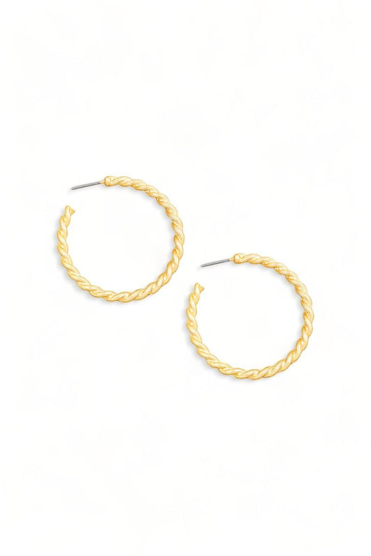 Thin Gold Twist Open Hoop Earrings