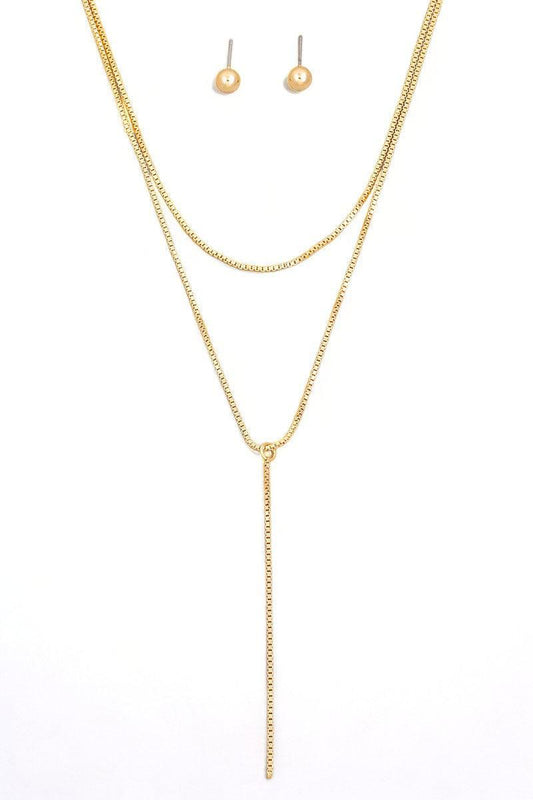 Dainty Layered Chain Lariat Necklace Ball Jewelry Sets