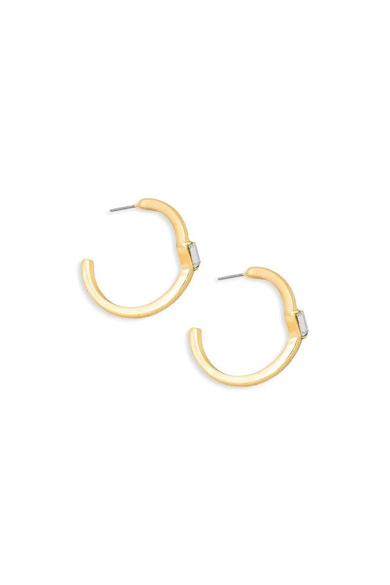 Baguette Rhinestone round Open Hoop Gold Earrings